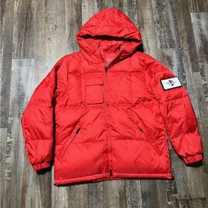 Eddie Bauer Expedition Solid Red Down Puffer Full Zip Hooded Jacket